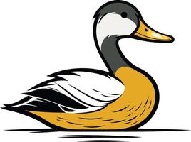A duck with a yellow beak and black and white feathers vector