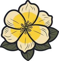 A yellow flower with green leaves on it vector