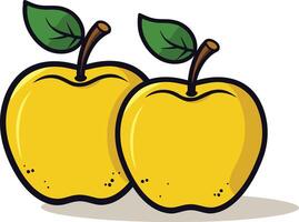 Two yellow apples with leaves on them vector