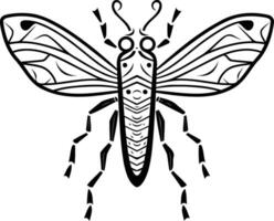 A black and white drawing of a moth vector