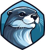 An otter head in a blue and white hexagon vector
