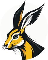 A rabbit head with long ears and a yellow and black color scheme vector