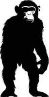 A black and white silhouette of a chimpanzee vector