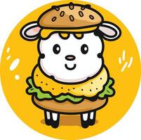 A cartoon sheep wearing a burger on a yellow background vector