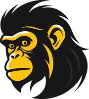 The head of a monkey is shown in a black and yellow color vector