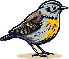 A bird with yellow and gray feathers standing on a white background vector