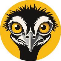 An emu head with yellow eyes and black feathers vector
