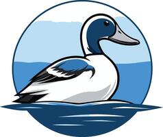 A duck swimming in the water with a blue background vector