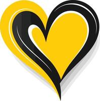 A yellow and black heart with a curved line vector