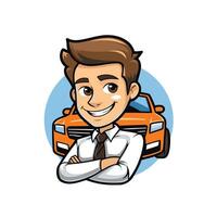 A cartoon man with a car in front of him vector
