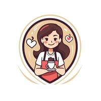A woman holding a cup of coffee and a heart vector