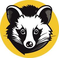 A raccoon head in a circle on a yellow background vector
