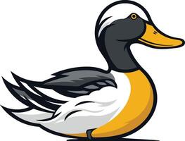 A cartoon duck with a yellow beak and black and white feathers vector