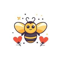 A cute bee with hearts on it vector