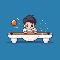 A cartoon boy playing billiards on a table vector