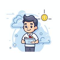 A man holding a folder and looking at it vector