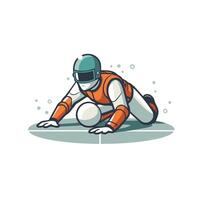 A man in an orange and white uniform is laying on the ground vector