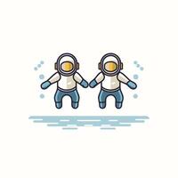 Two astronauts in space suits are floating in the air vector