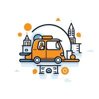 A van with a man on top of it is shown vector