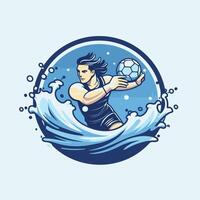 A soccer player in the water with a ball vector