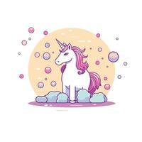 A unicorn is sitting in the middle of bubbles vector