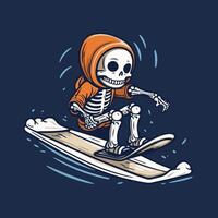 Skeleton riding a snowboard on a dark background vector