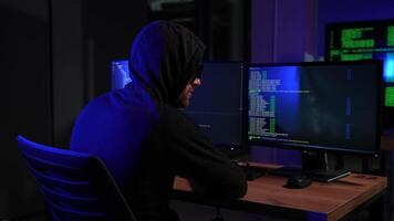 Hacker in front of his computer. Hacking and malware concept video