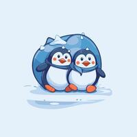 Penguins in the snow illustration vector