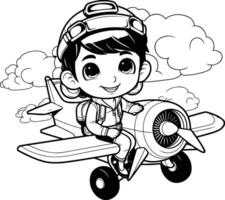 Coloring pages for kids with airplane vector