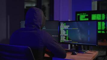 Hacker is Using Computer for Organizing Massive Data Breach Attack on Corporate Servers video