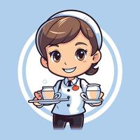 Cartoon character of a waitress holding a cup of coffee vector