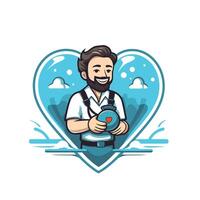 A man with a heart shaped background holding a heart shaped object vector