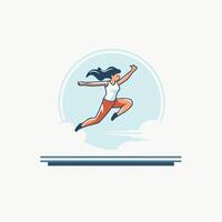 A woman jumping in the air with her hands up vector