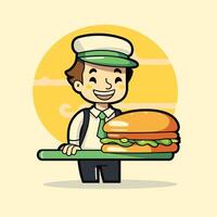 A cartoon character holding a large hamburger vector