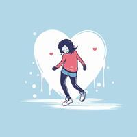 A girl is dancing in front of a heart vector