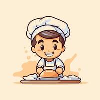A cartoon chef is making bread on a table vector