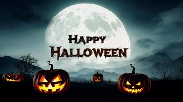 A glowing full moon hangs in the dark, cloudy sky with the phrase Happy Halloween. video