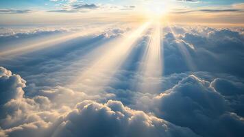 A stunning view of the clouds from above, with rays shining through them. video