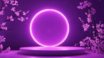 A light purple background with an empty podium in the center. video