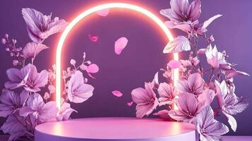 A light purple background with an empty podium in the center. video