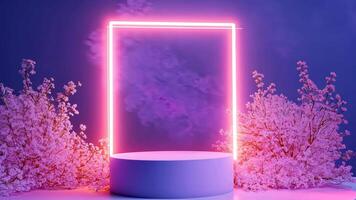 A light purple background with an empty podium in the center. video