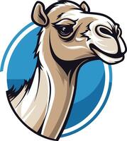 A camel head in a circle with a blue background vector