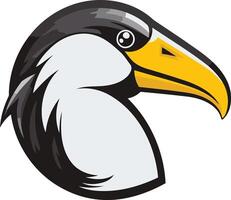A bird head with a yellow beak and black beak vector
