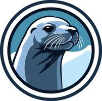 A seal head in a circle with a blue background vector