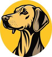 A dog head in a circle with a yellow background vector
