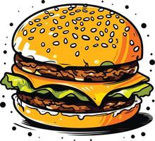 A hamburger with cheese and lettuce on a white background vector