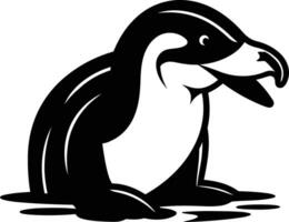 A penguin is sitting in the water with its mouth open vector