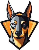 A doberman dog head in the shape of an orange triangle vector