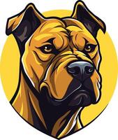 The head of a pit bull dog is shown in a yellow circle vector