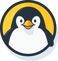 A penguin in a yellow circle with a black background vector